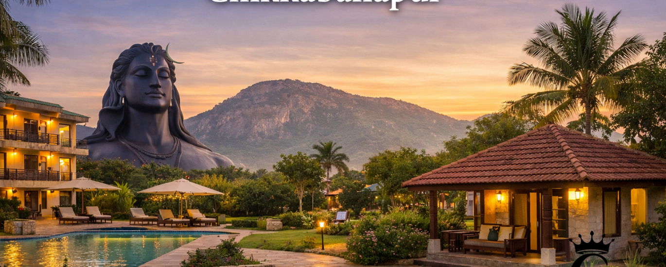 Best stays near Adiyogi Chikkaballapur with peaceful resort view and spiritual surroundings