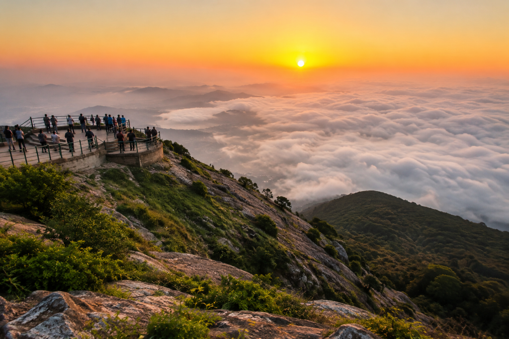 Tourist attractions in Chikkaballapur featuring Nandi Hills sunrise view