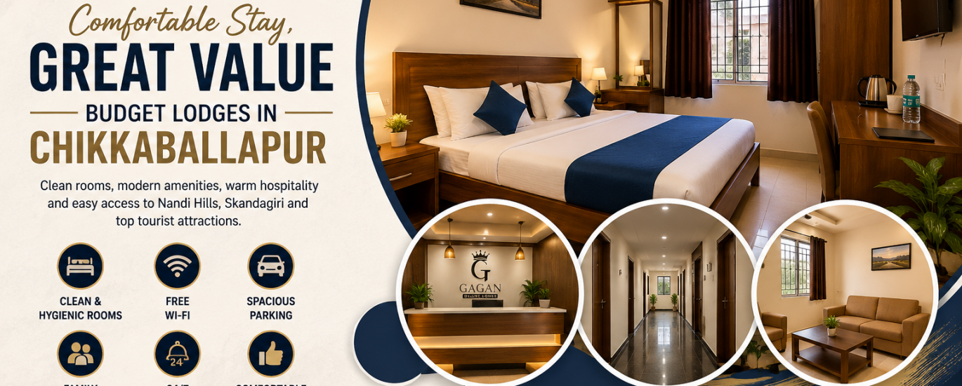 Budget Lodges in Chikkaballapur offering clean rooms, free WiFi, family-friendly stay, and affordable accommodation near Nandi Hills